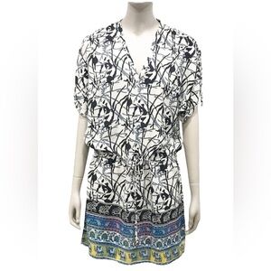 Tolani silk dress tunic contrast hem Size XS Boho Peasant Chic v-neck top